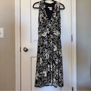 Evan Picone Black and White Floral Midi Dress
